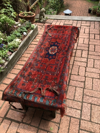 Spectacular, large, near mint condition 19th century Middle Amu Daria Turkmen wedding trapping. Size: 71 x 23 inches - 180 x 59 cm.  The design type features a large central medallion  ...