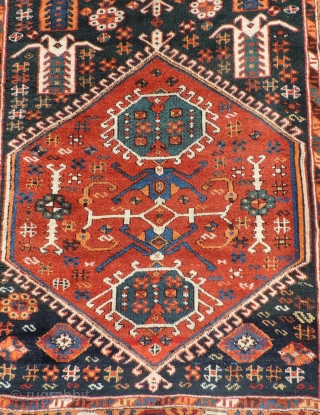 East Anatolian rug with medallions. 1st half of the 19th century or before. Three serrated medallions on a blue field. Missing minor border at top and bottom. Original selvedges. Beautiful even weave.  ...