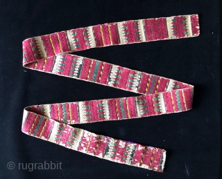 Two beautiful Central Asian supplementary warp faced woven bands.  Ersari? Uzbek? Khirgiz? 19th century. Brilliantly dyed silk supplemental patterning yarns cover areas on both sides of these narrow bands.  Size:  ...