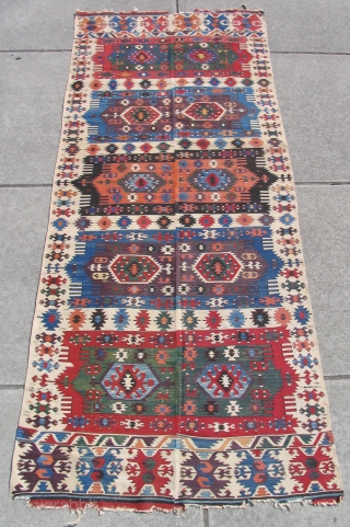 Anatolian Kilim, 1st half 19th century, beautiful color. Size: 4'10" x 11' 7".                    