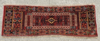Middle Amu Daria central medallion trapping with unusual design and rich color.  19th century.  54 x 19 inches.  Missing a bit at bottom, but nicely  stabilized and clean.  ...
