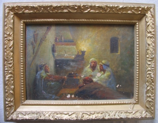 Orientalist Oil Painting, 19th Century.  North African scene.  Oil on canvas over old fiber board.  As is. Needs some cleaning and restoration.  Size: 10 x 14 inches. Last  ...