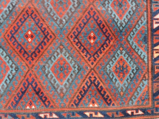 Jaff Kurd rug in hooked diamond lattice design. Most often seen in bags this is a familiar Jaff Kurd design layout. Rugs of this type are far less common than bags with  ...