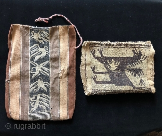 Jalq'a bag in natural, un-dyed alpaca fiber. Bolivia, early 20th century. Weavings of the indigenous Jalq'a people from the Potolo region almost always have very strong synthetic reds, pinks and black dyes  ...