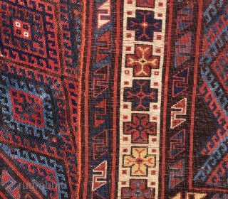 Jaff Kurd rug in hooked diamond lattice design. Most often seen in bags this is a familiar Jaff Kurd design layout. Rugs of this type are far less common than bags with  ...