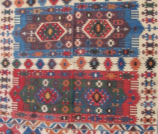 Aydinli Anatolian Kilim, 1st half 19th century, beautiful color and condition - complete. Size: 4'10" x 11' 7".               