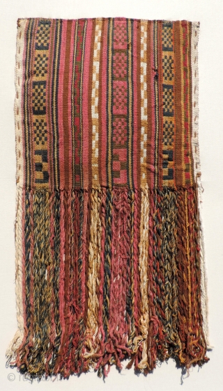 Large Pre-Columbian Bag with Fringe,  Central Coast Peru, A.D. 900 - A.D. 1400.  Size: 11.5 x 22 inches.             