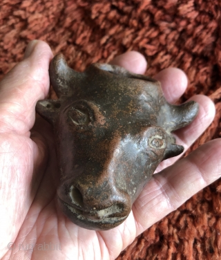 This unusual small cow head shaped ceramic is probably a variant type of libation vessel associated with the Animal Increase Rite.  I have not seen anything quite like it before.   ...