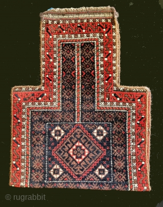 Baluch pile salt bag.  This piece is in full pile on both faces.  It was opened up at some point.  It is 46 x 17 inches as opened.   ...