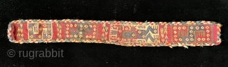 Complete Wari Headband. A.D. 600- 900.  Rare design with double-headed snake figures and complex anthropomorphic/zoomorphic main figure.  Lots of colors.  Side and end finishes intact.  18 x 2.25  ...