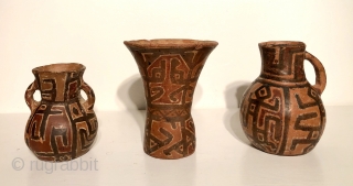 Three Ceramic vessels from the Lake Titicaca Basin. Yampara culture.  A.D. 900 - 1400. All three are in remarkable condition and are very good examples of a rare group of Altiplano  ...