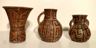 Three Ceramic vessels from the Lake Titicaca Basin. Yampara culture.  A.D. 900 - 1400. All three are in remarkable condition and are very good examples of a rare group of Altiplano  ...