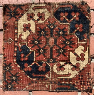 Stems and seeds... Four good old Turkmen carpet fragments that haven't seen the light of day for more than 40 years.  Eagle group, Tekke and Ersari main carpet fragments plus a  ...