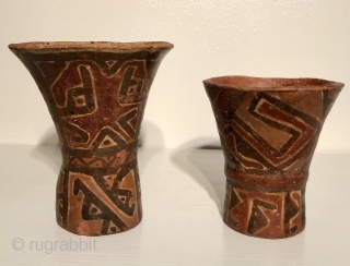 Group of six Tiwanaku period ceramic keros (drinking vessels).  A.D 400 - A.D. 1000.  Vessels such as these are rare.  They were used in ritual drinking bouts that were  ...