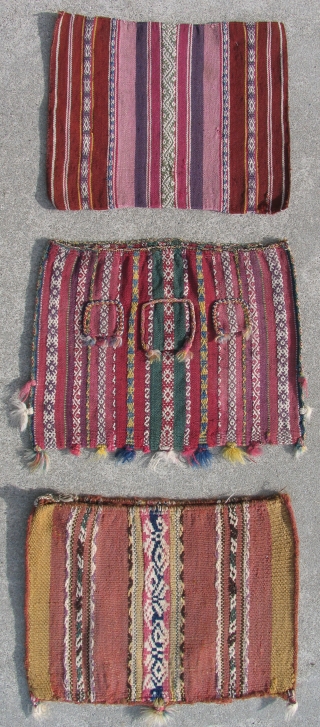 Nine, 19th Century Aymara Coca Bags. These were personal pouches, (chuspa) made for men to hold the sacred coca leaves used in all ritual practices and most social interactions.  Beautiful examples.  ...