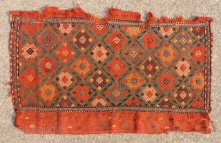 Early Bedding Bag Faces (pair).   One sold, one still available. Beautiful color and soulful presence. These convey an ancient aesthetic. 1850 or before. Suitable for mounting. The bottom one in  ...