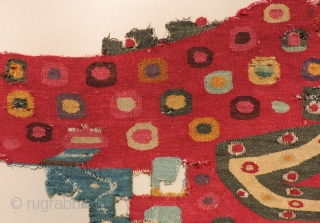 Spectacularly colored Incan tapestry tunic fragment unlike anything published. The circular spots likely represent the pelt markings of the jaguar. Jaguars can weigh of up to 350 pounds and are the largest  ...