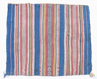 Aymara Coca or Carrying Bag, (Chuspa, or Alforja)  Rare blue ground bag, large with double-headed snake design in center band.  19th century.         