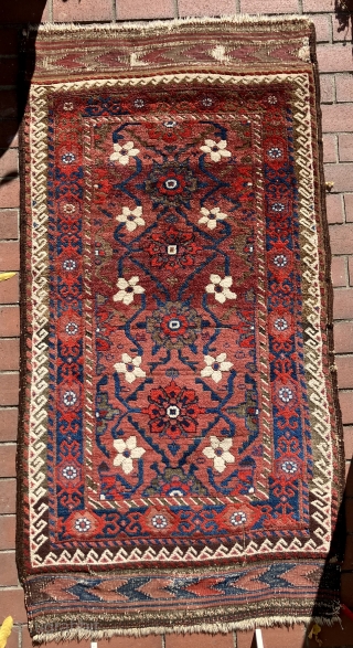 19th century Baluch with Mina Khani design.  This is a fabulous rug of the group sometimes referred to as the” plum group”.  It is one of a very few old  ...
