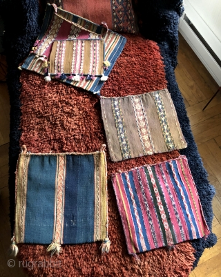 Three very old Aymara coca bags.  Probably pre-dating the 19th century.  These are on the large size for such things.  Some condition issues, but rare and worthy examples of  ...