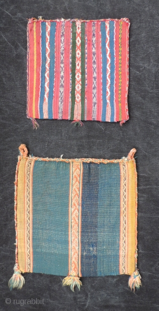 Three very old Aymara coca bags.  Probably pre-dating the 19th century.  These are on the large size for such things.  Some condition issues, but rare and worthy examples of  ...