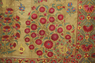 Antique Nurata suzani circa 1840, professionally conserved, 170 x 236cm / 5'7" x 7'4"