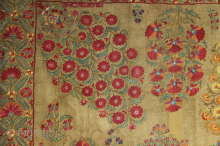 Antique Nurata suzani circa 1840, professionally conserved, 170 x 236cm / 5'7" x 7'4"