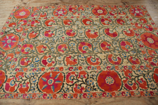 Bokhara suzani in excellent, original condition, circa 1850.158 x 231cm / 5'2" x 7'7"
https://jamescohencarpets.com/collections/tribal-rugs/products/mid-19th-c-bokhara-suzani-158-x-231cm                   