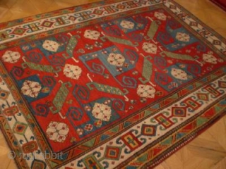 Pinwheel Kazak circa 1850 size 1.75m x 2.40m. A great example of the classic type. See Herrmann 'Asiatische Teppich und Textilkunst' Band 4 plate 40 for a similar example. This one is  ...