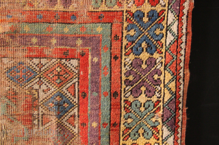 Thrashed but early Mudjur or Kersihir prayer rug with beautiful colour, especially around the borders where there is still some pile. Still hangs well and creates interesting backdrop. Circa 1820 size 3'10" ...