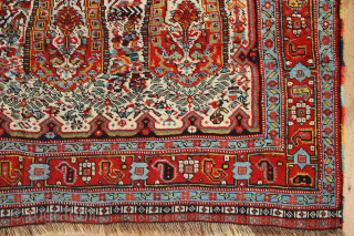 19th century Khamseh carpet in very good, unrestored condition. Original sides, original checkerboards and good pile allover with some light wear visible. Beautiful natural dyes and soft wool. 5'6" x 9'7"  