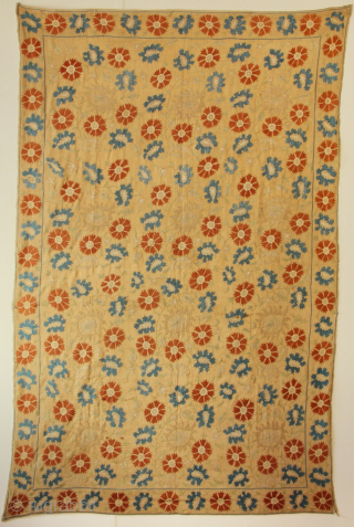 18th century Ottoman silk embroidered coverlet in outstanding original condition and a particularly fabulous stitch. Look how disciplined those lines of silk embroidery are. Very minor staining and very few small holes,  ...