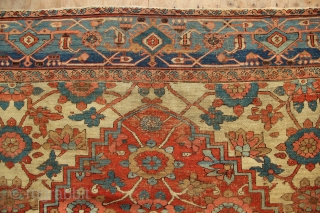 Lovely old Bakshiash carpet, wonderful design and colours. Worn. 300 x 327cm / 9'10" x 10'9"                 