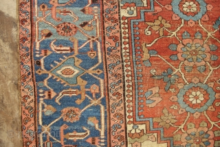 Lovely old Bakshiash carpet, wonderful design and colours. Worn. 300 x 327cm / 9'10" x 10'9"                 