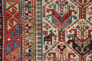 Mid 19th century fine Shirvan prayer rug, with beautiful colours, surface and structure. Cut and shut through the middle and missing about 5 cm/2 inches. 95 x 151cm / 3'1" x 5'1"
However,  ...
