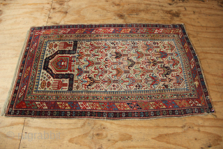 Mid 19th century fine Shirvan prayer rug, with beautiful colours, surface and structure. Cut and shut through the middle and missing about 5 cm/2 inches. 95 x 151cm / 3'1" x 5'1"
However,  ...