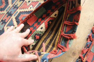 Early pair of Caucasian flatweave saddlebags with beautiful natural dyes. Each approximately 1'5" x 1'10" / 44 x 56cm              