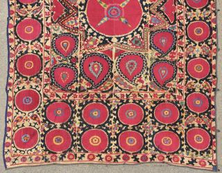 Richly coloured Uzbek embroidery circa 1850 184 x 282cm / 6'4" x 9'6"                    