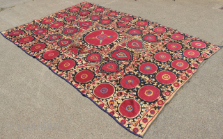 Richly coloured Uzbek embroidery circa 1850 184 x 282cm / 6'4" x 9'6"                    