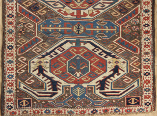 Late 19th century Lenkoran, Caucasus, 128 x 282cm / 4'3" x 9'3" 
Corroded black field has been re-wefted amateurishly but adequately, in places. Ends secured and floor ready. All natural dyes.  