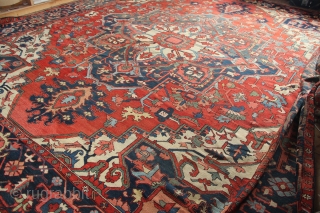 Oversize Karada carpet 407 x 480cm / 13'3" x 15'9" in good condition and with lovely, rich colour.
               