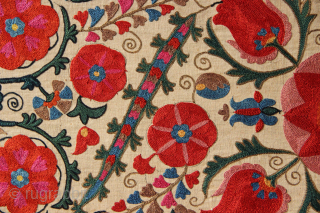 Mid 19th century Nurata suzani panel, beautifully mounted. 17" x 54" / 43 x 136cm                  