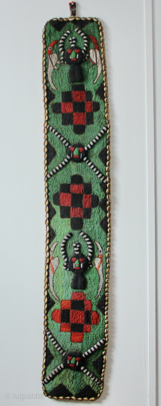 African beadwork, circa 1950 (?)
Beautiful colour and incredible work, with small coloured glass beads and seashells embroidery onto a piece of leather. Very striking art. 25 x 143cm
Please contact me directly at  ...