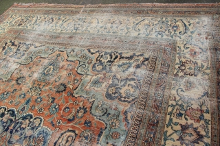 Doroksh carpet, circa 1900, Central Iran in worn condition. 344 x 452cm / 11'4" x 14'9"                 