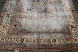 Doroksh carpet, circa 1900, Central Iran in worn condition. 344 x 452cm / 11'4" x 14'9"                 