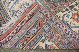 Doroksh carpet, circa 1900, Central Iran in worn condition. 344 x 452cm / 11'4" x 14'9"                 