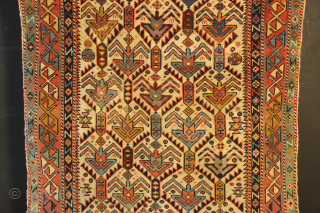 Fine 19th century Akstafa prayer rug with some old repairs. Would benefit from a deep wash. 
2'8" x  5'8" /   81 x 174cm       