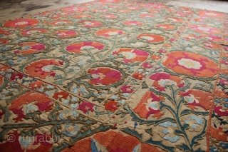 Superb ascending flower Suzani, in perfect condition, Uzbekistan, circa 1850, now listed on jamescohencarpets.com                   