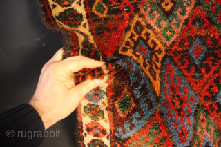 Large, heavy Kurdish Jaf in full, glossy pile with all vegetable dyes. 72 x 69cm / 2'4" x 2'3"              