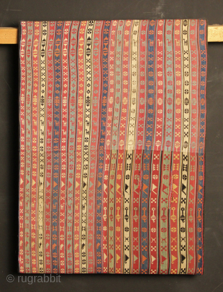 Mid 19th century Silk Jajim fragment, professionally mounted. size approximately 59 x 84cm / 2'0" x 2'9"                